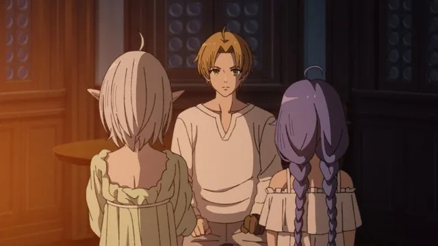 Rudeus Greyrat discussing grave matters with his wives in Mushoku Tensei Season 3 Episode 14