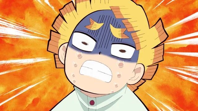 Zenitsu reacting during the recovery training in Kimetsu no Yaiba Episode 24